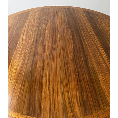 602 - EXTENDING DINING TABLE, 1970s exotic teak, rounded with two additional leaves, 73cm H x 115cm W x 19... 