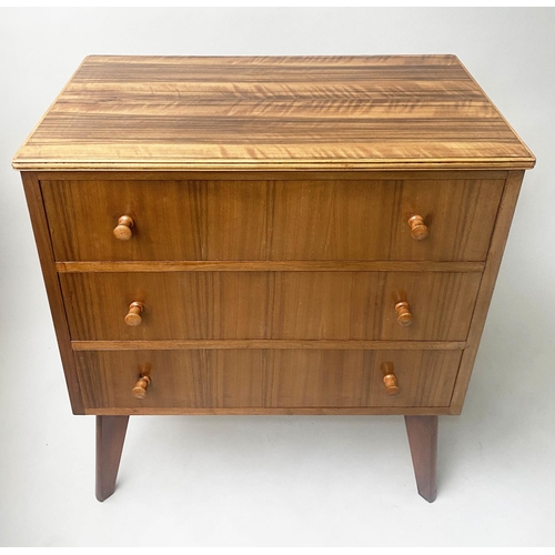 604 - CHEST, 80cm W x 47cm D x 85cm H, 1960s Indian Laurel with three long drawers.