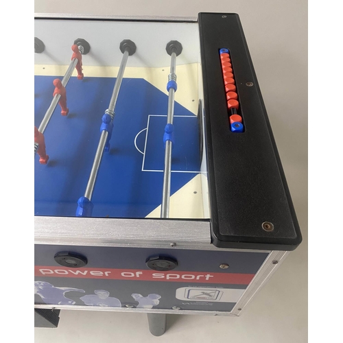 605 - TABLE FOOTBALL, 146cm W x 96cm H x 76cm D, 1990s red white and blue, Sports Aid model.