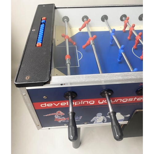 605 - TABLE FOOTBALL, 146cm W x 96cm H x 76cm D, 1990s red white and blue, Sports Aid model.