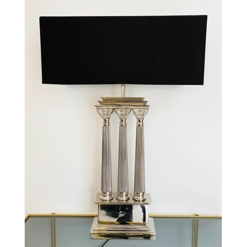 586 - GRAND TOUR STYLE TABLE LAMP, 90cm x 60cm x 30cm, polished metal, with shade.