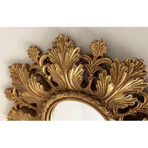 589 - CONVEX MIRRORS, a set of nine, gilt frames, various sizes, 26cm diam at largest. (9)