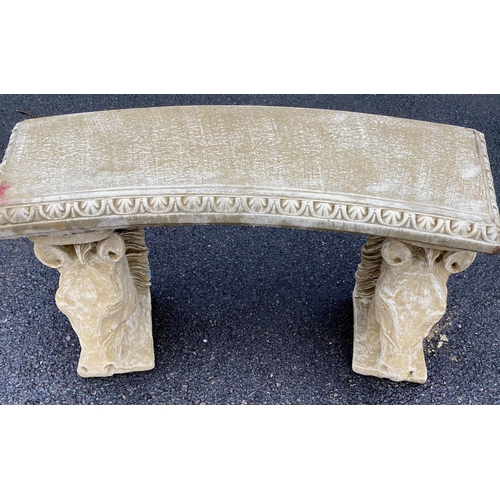 591 - ARCHITECTURAL GARDEN BENCH, 115cm W, composite stone, stallion head supports.