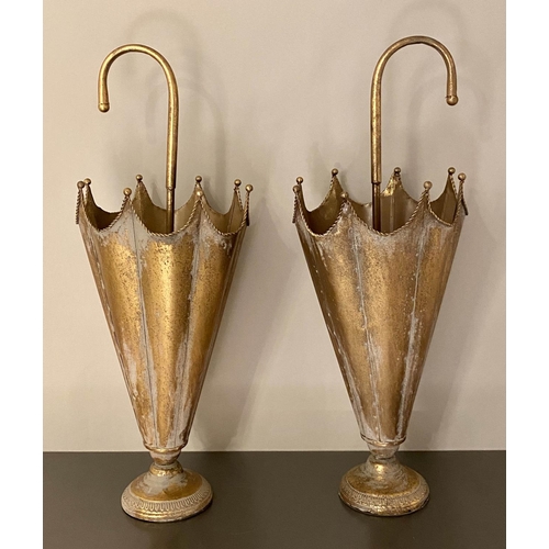 592 - UMBRELLA STANDS, a pair, each 79cm H x 30cm D, gilt metal bodies, in the form of inverted umbrellas.... 