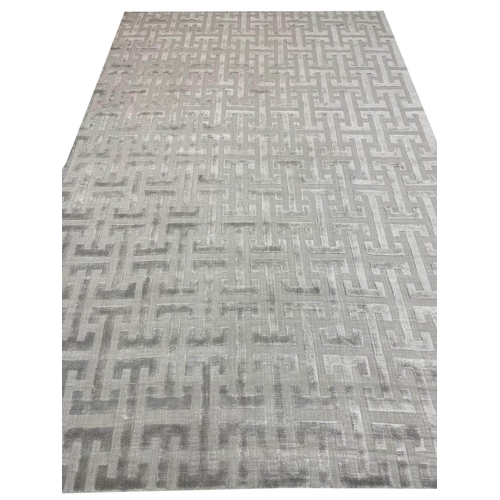 119 - CONTEMPORARY ART DECO DESIGN SILK CARPET, 270cm x 170cm, geometric silver field.