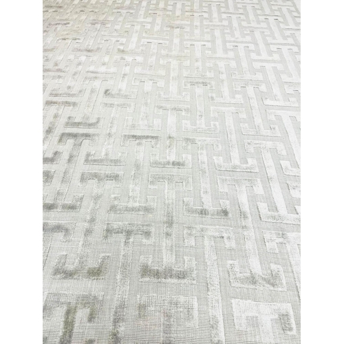 119 - CONTEMPORARY ART DECO DESIGN SILK CARPET, 270cm x 170cm, geometric silver field.