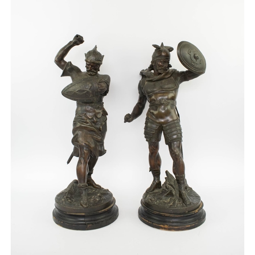 31 - PIERRE-LOUIS DETRIER (French, 1822-1897) 'Warriors', a pair of bronze statues, inscribed 'Detrier' o... 