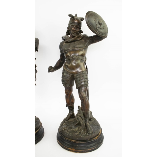 31 - PIERRE-LOUIS DETRIER (French, 1822-1897) 'Warriors', a pair of bronze statues, inscribed 'Detrier' o... 