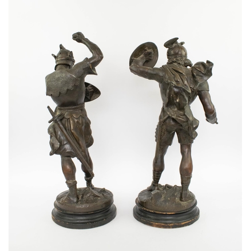 31 - PIERRE-LOUIS DETRIER (French, 1822-1897) 'Warriors', a pair of bronze statues, inscribed 'Detrier' o... 