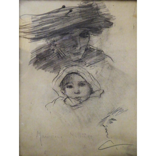 33 - MAURICE MILLIÈRE (French, 1871-1946) 'Mother and Child', pencil drawing on paper, laid on board, sig... 