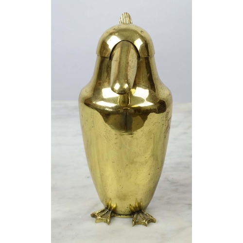 15 - COCKTAIL SHAKER, Art Deco, modelled as a penguin, brass, 20cm H.