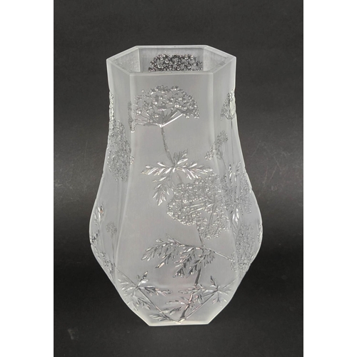 16 - LALIQUE OMBELLES VASE, foliate patterned frosted glass, signed Lalique France to base, 30cm H.