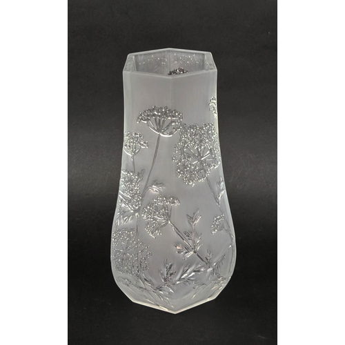 16 - LALIQUE OMBELLES VASE, foliate patterned frosted glass, signed Lalique France to base, 30cm H.