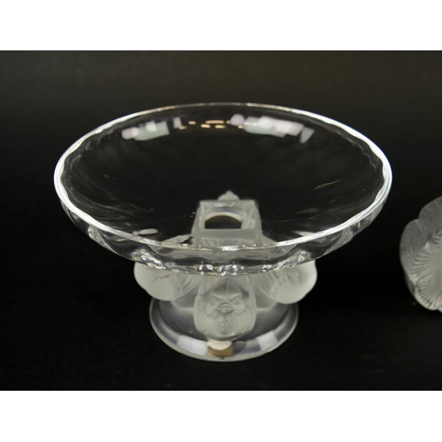 19 - LALIQUE NOGENT BOWL, clear glass with four frosted sparrows, a Rosenthal Versace medusa ashtray and ... 