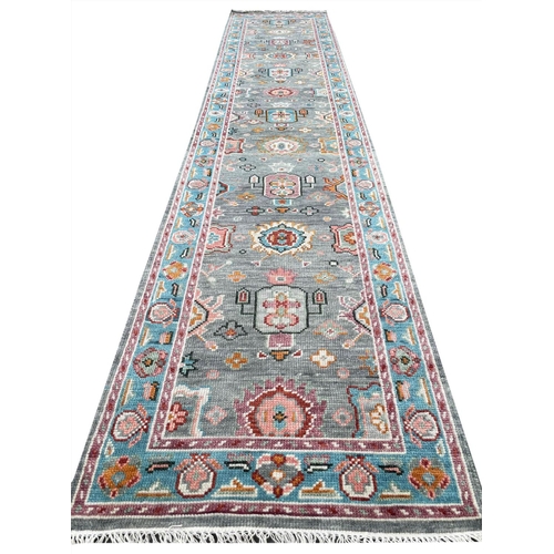 114 - CONTEMPORARY BAKSHAISH DESIGN RUNNER, 385cm x 79cm.