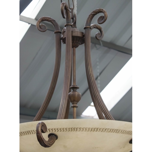 500 - HANGING CEILING LIGHT, 74cm D x approx. 100m H including chain, bronzed metal and alabaster, with si... 