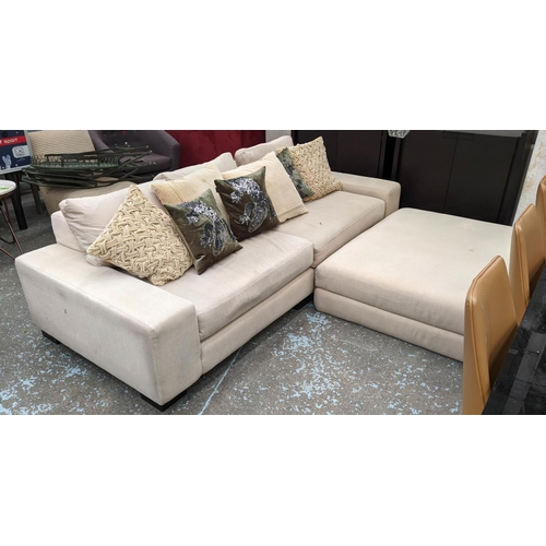 501 - SOFA AND OTTOMAN, 250cm W, contemporary design, neutral upholstered fabric finish. (2)