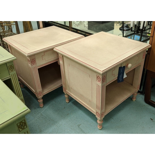 506 - BEDSIDE TABLES, a pair, 48cm x 45cm x 52cm H, dusty pink finish. (2)