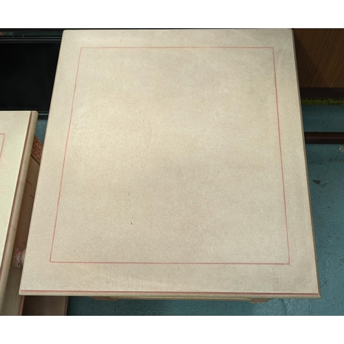 506 - BEDSIDE TABLES, a pair, 48cm x 45cm x 52cm H, dusty pink finish. (2)