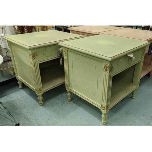 507 - GREEN BEDSIDE TABLES, a pair, 50cm x 45cm x 50cm H. (2)