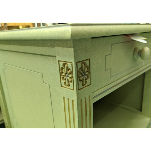 507 - GREEN BEDSIDE TABLES, a pair, 50cm x 45cm x 50cm H. (2)