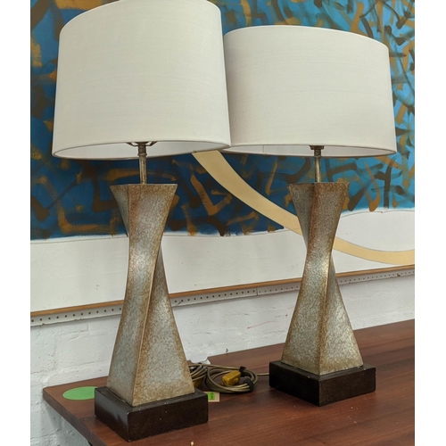 508 - FINE ART LAMPS, a pair, silvered table lamp with Porta Romana shades, 77cm H including shades. (2)