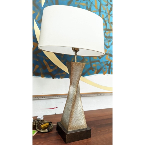 508 - FINE ART LAMPS, a pair, silvered table lamp with Porta Romana shades, 77cm H including shades. (2)