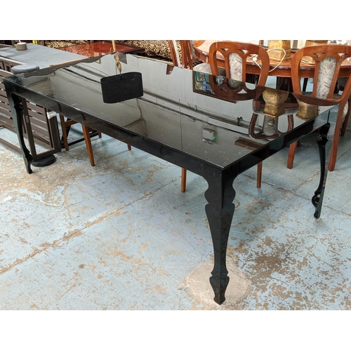 509 - DINING TABLE, 100cm D x 78cm H x 200cm L, high gloss black finish, with silhouette legs.