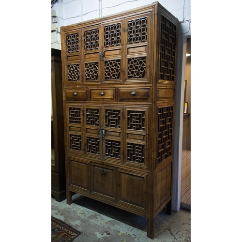 543 - SHANGHAI CABINET, 238cm W x 133cm H x 58cm D, 19th century Chinese firwood, with four doors, three d... 