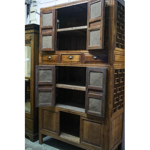 543 - SHANGHAI CABINET, 238cm W x 133cm H x 58cm D, 19th century Chinese firwood, with four doors, three d... 