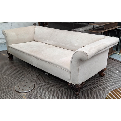 539 - SOFA, Victorian walnut, with cream upholstery throughout, three to four seater, carved feet to front... 