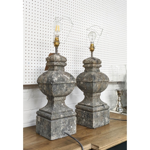 540 - TABLE LAMPS, a pair composite stone, moulded detail, 65cm H x 17cm W. (2)