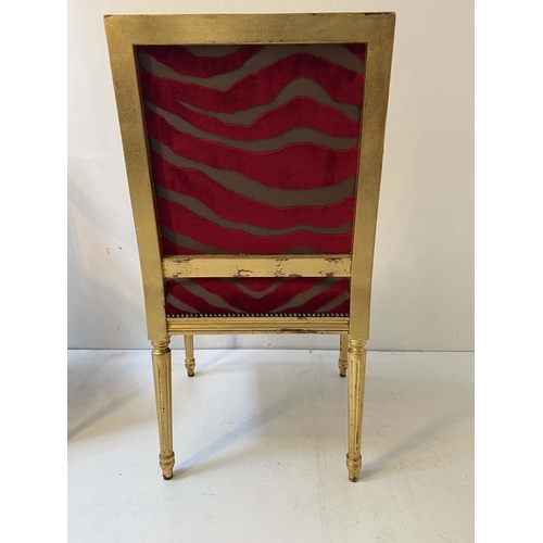 518 - FAUTEUILS, a pair, 98cm high, 59cm wide, 51cm deep, designer red velvet stripe upholstery. (2)