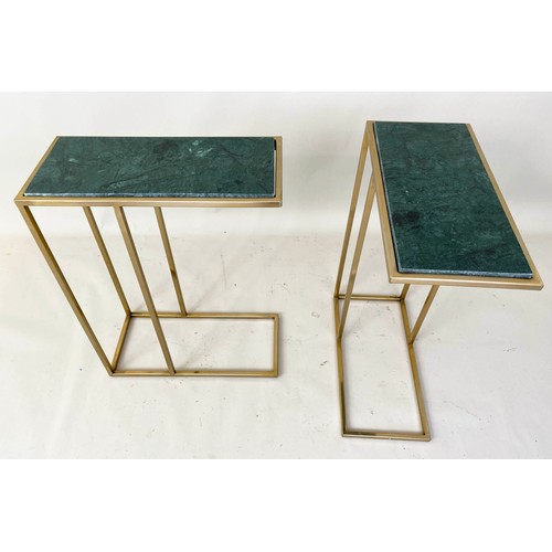 527 - MARTINI TABLES, a pair, gilt metal, green marble tops,
60x46x22cm. (2)