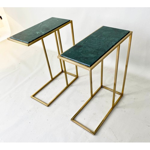 527 - MARTINI TABLES, a pair, gilt metal, green marble tops,
60x46x22cm. (2)