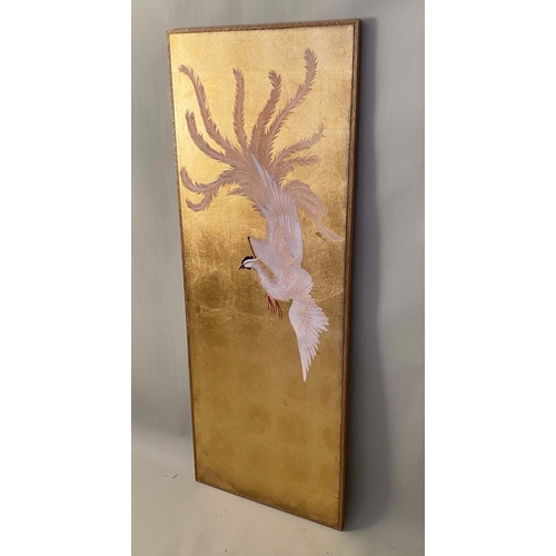 528 - ORIENTAL WALL PANEL, framed, 140x52cm, gilded finish.