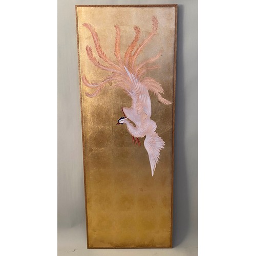 528 - ORIENTAL WALL PANEL, framed, 140x52cm, gilded finish.