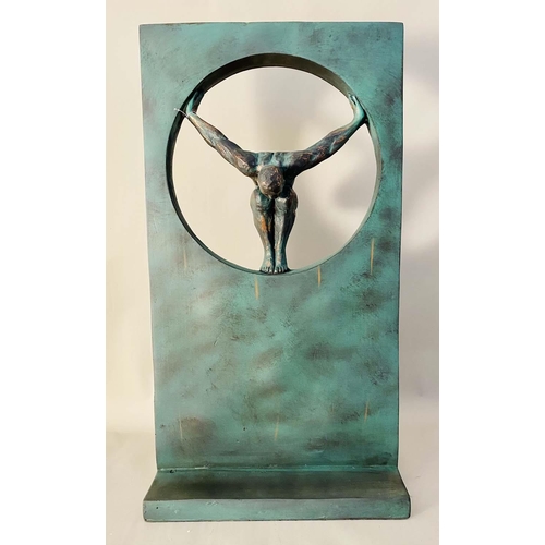 529 - CONTEMPORARY SCHOOL SCULPTURAL STUDY OF DIVER, resin, faux verdigris finish,
81x44x25.