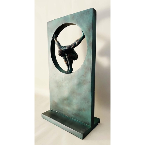 529 - CONTEMPORARY SCHOOL SCULPTURAL STUDY OF DIVER, resin, faux verdigris finish,
81x44x25.