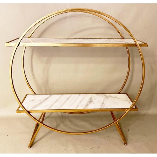 531 - COCKTAIL BAR, 102cm high, 89cm wide, 28cm, French Art Deco style, gilt metal, white marble shelves.