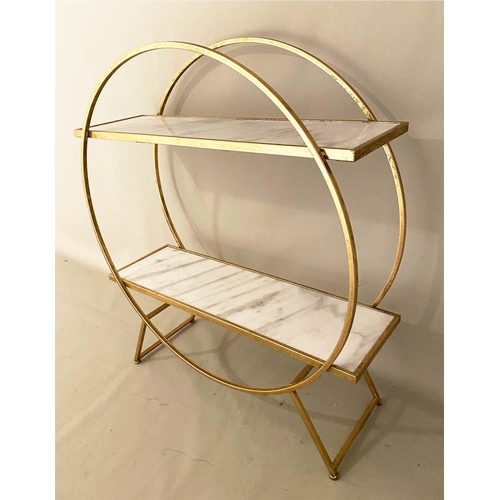 531 - COCKTAIL BAR, 102cm high, 89cm wide, 28cm, French Art Deco style, gilt metal, white marble shelves.