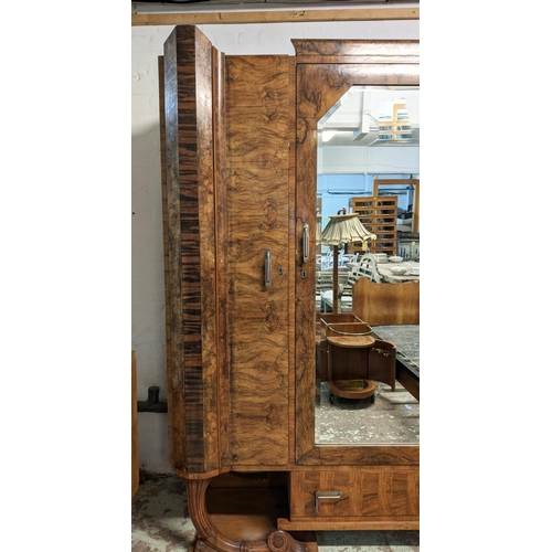 541 - ART DECO WARDROBE, 181cm W x 215cm H x 58cm D, walnut with a mirrored door enclosing hanging rail ab... 