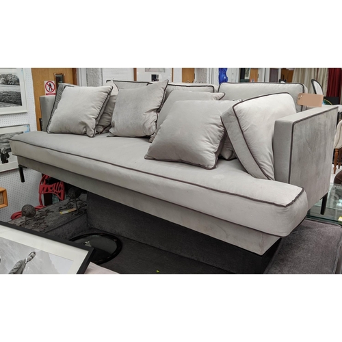 553 - SOFA, 215cm W, chenille with piped detail.