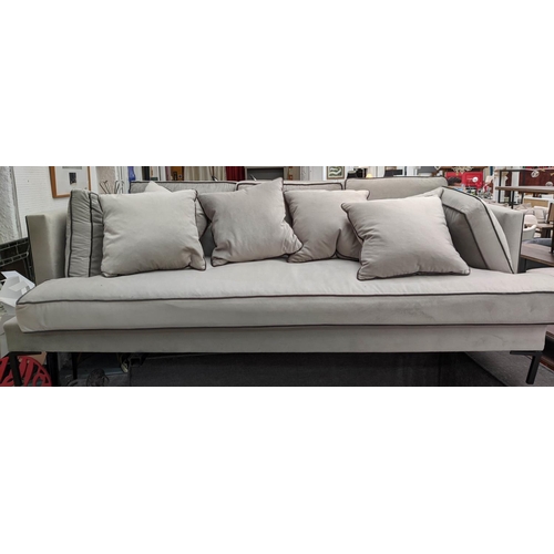 553 - SOFA, 215cm W, chenille with piped detail.