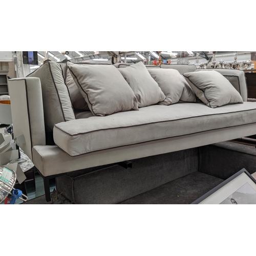 553 - SOFA, 215cm W, chenille with piped detail.