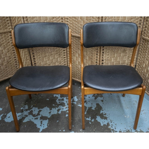 556 - DINING CHAIRS BY ERIK BUCH, 80cm H x 51cm W, a set of six, circa 1960, Danish teak and black leather... 