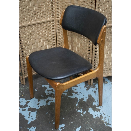 556 - DINING CHAIRS BY ERIK BUCH, 80cm H x 51cm W, a set of six, circa 1960, Danish teak and black leather... 