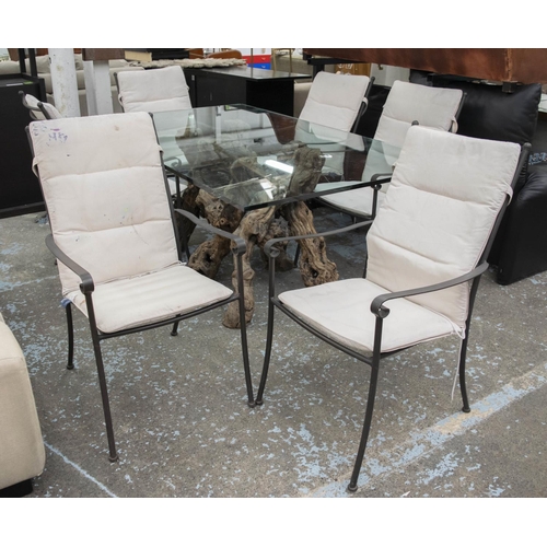 557 - NEPTUNE GARDEN ARMCHAIRS, a set of six, 96cm H x 54cm W, steel with cushion seats and backs. (6)