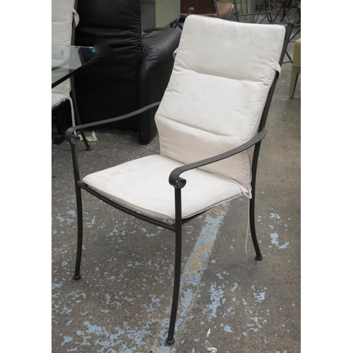 557 - NEPTUNE GARDEN ARMCHAIRS, a set of six, 96cm H x 54cm W, steel with cushion seats and backs. (6)