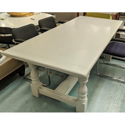 558 - DINING TABLE, 91cm D x 78cm H x 199cm L, French Provencal style, grey painted.